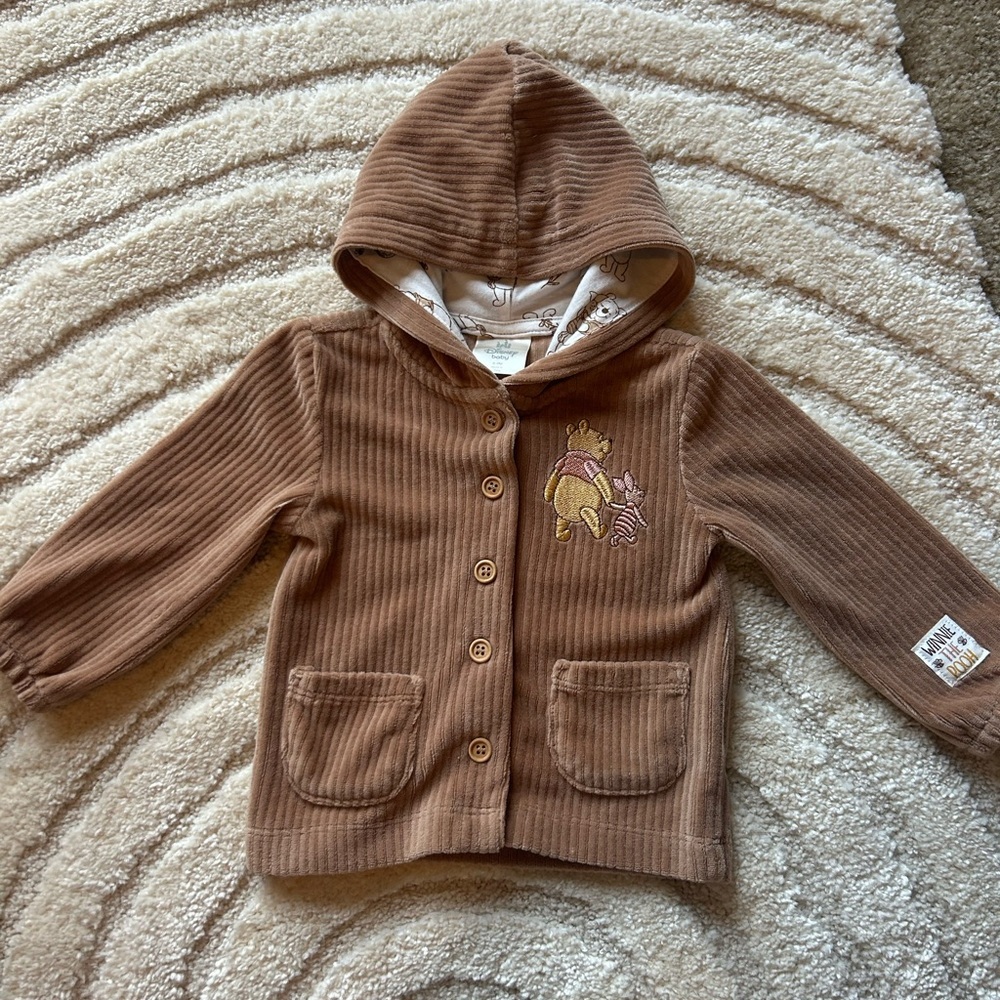 Disney Baby Winnie the Pooh Hooded Jacket Brown Corduroy 6–9M NWOT - Picture 2 of 6